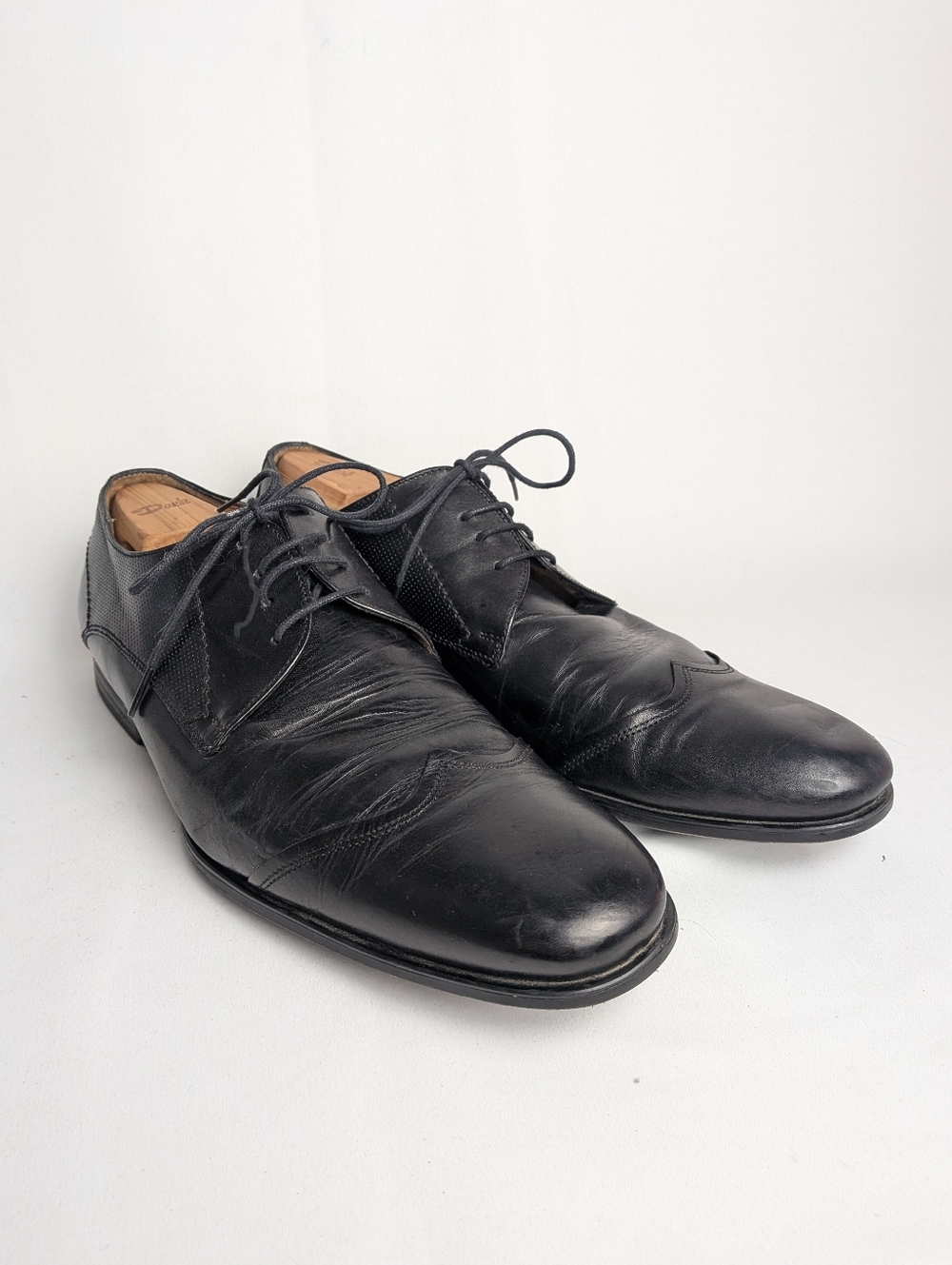 CONBIPEL Men Formal Black Leather Derbies Shoes Size 44 = 10.5, 11 US Laces